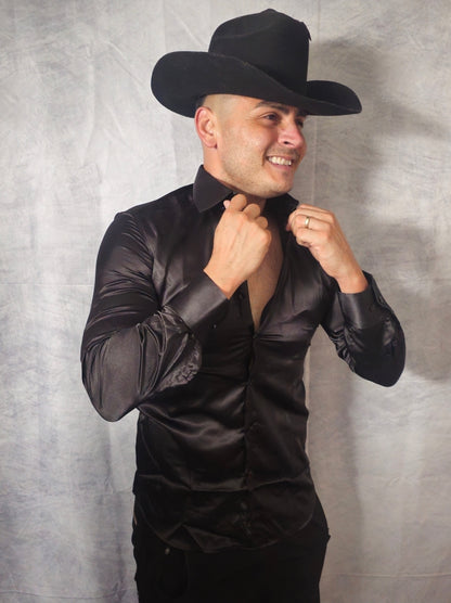 V.I.P. COLLECTION MEN'S BUTTON-UP LONG SLEEVES SHIRT (BLACK VWSL)