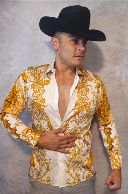 ANDRE Baroque Rhinestone Long Sleeve Shirt