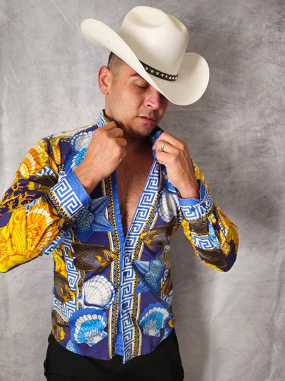 BLUE AND WITH LONG SLEEVE SHIRT