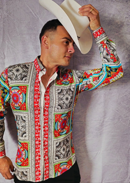 RED AND WITHE LONG SLEEVE SHIRT