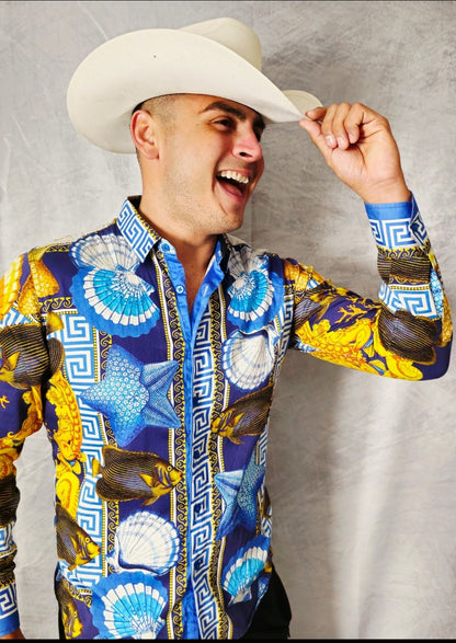 BLUE AND WITH LONG SLEEVE SHIRT