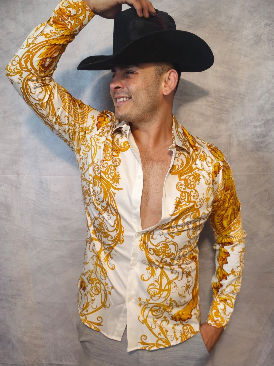 ANDRE Baroque Rhinestone Long Sleeve Shirt