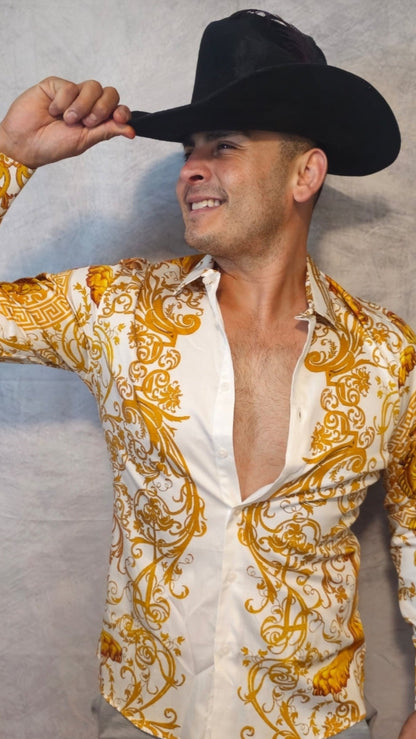 ANDRE Baroque Rhinestone Long Sleeve Shirt