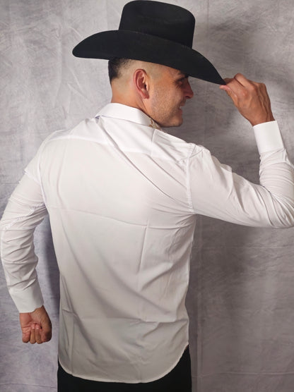 V.I.P. COLLECTION MEN'S RHINESTONE BUTTON-UP LONG SLEEVES SHIRT (WHITE VWSF-13)